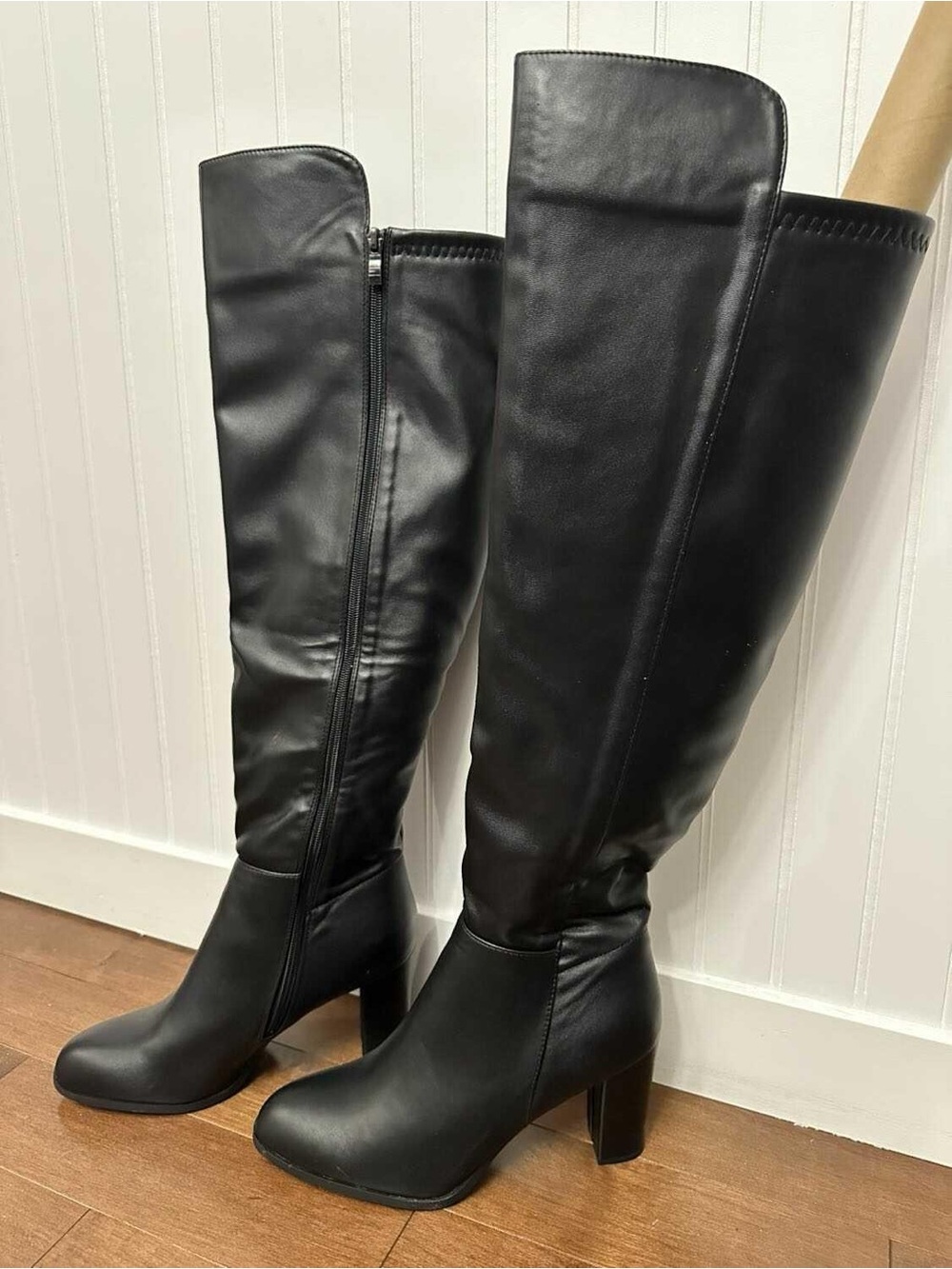 Classic Black Knee-High Block Heel Boots